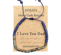 DOJAYA Pulsera ajustable con código morse "I Love You Dad", lapislázuli de 2 x 4 mm con cuentas étnicas bohemias de turquesa africana, regalo para papá, joyería personalizada para el día del padre, M