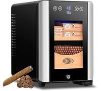 DOJOEUU Humidor de Puros eléctrico de 8 litros con Estante y cajón de Madera de Cedro, Control de Temperatura, Puerta de Vidrio Templado y luz LED Azul. Humidor pequeño para 100 Puros