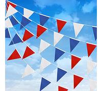 DOJoykey 33ft Red Blue White Bunting Banner, Reusable Nylon Fabric Bunting with 26pcs Triangle Flags for Mother‘s Day National Day Birthday Wedding Outdoor Garden Party Decoration
