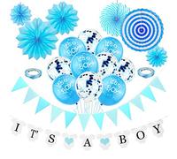 DOJoykey Baby Shower Party Decoration, IT’S A Boy Banner and Latex Balloons, Blue Bunting, 6pcs Paper Fans, 5pcs Balloons with Inner Confetti for Baby Boy Party