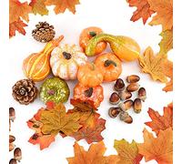DOJoykey Cojoy Juego de 70 Piezas de decoración de Acción de Gracias, Hojas de Arce Artificial, Conos de Pino y Calabazas para otoño, otoño y Halloween, decoración de Fiesta en el hogar