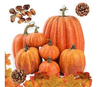 DOJoykey Juego de decoración de otoño, Calabaza Artificial de Gran tamaño, Hojas de Arce, piñas, bellotas para Uso de Corona de otoño, decoración de Fiesta de Halloween de Mesa de otoño