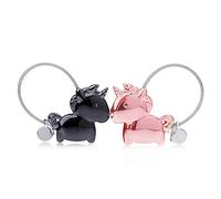 DOJoykey Lover Keyring 1 par de llaveros de unicornio con boca magnética, llaveros de aleación de zinc, regalo para pareja amante, color negro y oro rosa