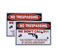 dojune -2 Pack No Trespassing, Property Protected by 2nd Enmienda Sign, We Dont Call 911