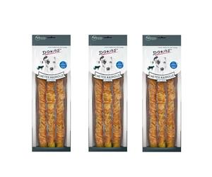 Dokas Dog 1 metro palo masticable con pollo | Paquete Triple | 3 x 315 g | Suplemento alimenticio para perros | Placer de masticar de larga duración a base de piel de res envuelta con pechuga de pollo
