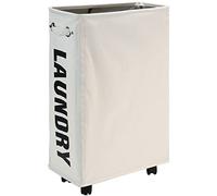 DOKEHOM 25-Inches Slim Cesta de Lavandería con Ruedas, Cesto de Lavandería Colapsable con Ruedas, Cestos Estrechos Para Almacenamiento de Ropa en Esquina (Beige)