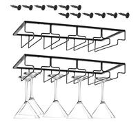 Dokeno 2 Piezas 4 Filas Estante para Copas de Vino con Tornillos, Soporte para Copas de Vino de Metal, Soporte para 16-24 Vasos (4 Ranuras), para Familia, Restaurante, Hotel Bar, Negro