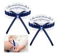 Dokeno 2 Piezas Liga para Novia Azul, Liga Boda Novia Elegante Jarretera Cinturón Eelástica Liga de Encaje Accesorios de Vestidos de Novia Regalo de Boda con Lazos y Colgantes(33-66CM)