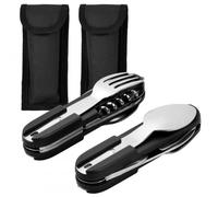 Dokeno 2 Piezas Vajilla Plegable Camping de Acero Inoxidable, Juego de Cubiertos Plegables Negro, Cubiertos Plegables Viaje para Exteriore, Supervivencia, Viajes, Aventuras, Picnic