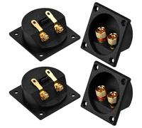 Dokeno 4 Piezas Altavoces Caja de Terminales, Altavoz Estéreode 2 Vías Caja de Altavoz Terminal Enlace Poste, Altavoz Caja Terminales de Cubierta Postal Conectores de Subwoofer Enchufes (Negro)