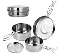Dokeno 4 Piezas Utensilios de Cocina, Kit de Camping, Ollas de Acero Inoxidable Ligeras y Portátiles, Senderismo, Acampada, Cocina o Picnic