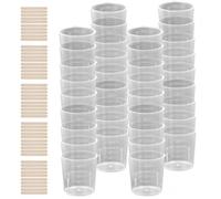 Dokeno 40pcs Vasos Graduados de Plástico, 30ml Vaso Medidor Cocina Vaso Medidor Plastico Vasos Medidores Graduados con 50 Piezas Palos de Madera para Mezclar Pintura Epoxi Resina Laboratorio