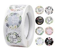 Dokeno, 500 Pcs Pegatinas Gracias con Estampado Floral - Redondas 2,5 cm, Sobres de Regalo, Etiquetas Decorativas para Fiestas, Bodas y Cumpleaños