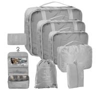 Dokeno 8 Piezas Organizador Maleta, Organizador de Equipaje para Viaje, Impermeable Organizadoras Maleta de Viaje, Packing Cubes de Embalaje Ropa, Cosméticos, Ropa Interior, Zapatos (Gris)