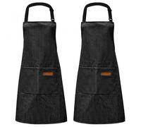 Dokeno Delantales de Cocina, 2 Piezas Chef Delantal, Negro Delantal con 2 Bolsillos, Delantal de Cuello Ajustable, para Jardinería, Restaurante, Barbacoa, Cocinar, Hornear (Negro+Blanco)