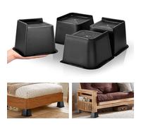 Dokeno Elevadores para Muebles de Cama (Juego de 4) Elevador de Muebles 10,2 cm, Muy Resistentes, hasta 2721,6g Diseño en Forma de L Cama Levanta Bloques para el sofá de Escritorio (Negro)