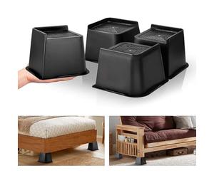 Dokeno Elevadores para Muebles de Cama (Juego de 4) Elevador de Muebles 10,2 cm, Muy Resistentes, hasta 2721,6g Diseño en Forma de L Cama Levanta Bloques para el sofá de Escritorio (Negro)