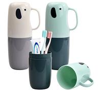 Dokeno Estuche Cepillo Dientes, 2 Piezas Vaso de Viaje para Cepillos de Dientes para Niños, Soporte para Pasta de Dientes con Asa, Portacepillos de Dientes Portátil, Adecuado para Camping, Escuela