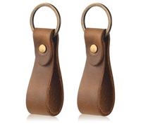 Dokeno Llavero de Cuero, 2Pcs Llaveros de Piel Genuine con hebilla de metal, Llavero Cuero de Color Sólido Retro Llavero Piel para Coche para Mujeres Hombres, Marrón