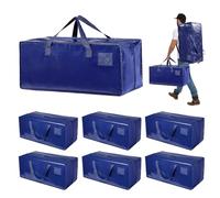 Dokeno Pack de 6 Grande Bolsa de Almacenamiento de Poliéster, Impermeable Bolsas de Mudanza con Cremallera y Asa, Cajas de Mudanza de Gran Capacidad para Ahorrar Espacio y Embalar, Azul