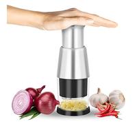 Dokeno Prensa Ajos Acero Inoxidable, Trituradora de Jengibre, Picadora de Cebolla, Multifuncional, Aplasta Jengibre, Chopper de Ajo, Fácil de Limpiar, Picadora Manual para Jengibre, Chiles, Negro