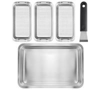 Dokeno Set de Cestas para Barbacoa, 3 Cestas para Parrilla de Acero Inoxidable con Bandeja de Servicio y Mango Universal para Asar Pescado, Verduras y Carne, Cesta para Verduras de Barbacoa