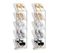 Dokeno Zapatero Estrecho 5 Niveles, Estante de Zapatos Vertical, 2 Piezas Almacenamiento de Zapatos de Plástico Transparente, Estante de Pie Multifuncional para Porche, Pasillo, Habitación, Baño