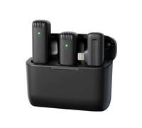 DOKI DJ13IP Micrófono Lavalier Inalámbrico Plug Play con Funda de Cargador, Receptor de Audio y Vídeo Portátil(2 Micrófonos+1 Receptor) para iPhone Negro