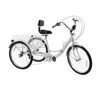 Dokiiovo Triciclo para adultos, bicicleta de 24 pulgadas con cesta, triciclo con luz LED, 3 ruedas, 7 velocidades, capacidad de carga de 120 kg (blanco)