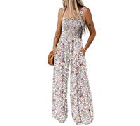 Dokotoo Mono Mujer Verano Elegante Monos de Vestir Estampado Floral Peto de Pierna Ancha con Bolsillos Conjunto Vestidos