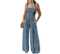 Dokotoo Mono Mujer Verano Elegante Monos de Vestir Estampado Floral Peto de Pierna Ancha con Bolsillos Conjunto Vestidos