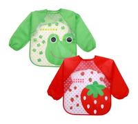 DOKRIN Baberos para alimentación de bebés, 2 baberos de manga larga para bebé monos para bebé baberos de alimentación infantil delantal impermeable para dibujar jugar y comer (rojo, verde)