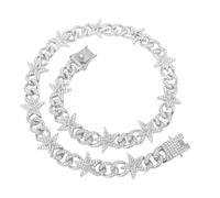DOKRIN Collares para hombre,Collar de aleación de diamantes con estrella de cinco puntas para hombre, cadena cubana de hip-hop plateada de 50 cm