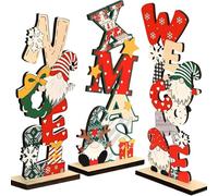 DOKRIN Decoración original para navidad,Set de 3 adornos navideños: anciano de madera sin rostro, letras pintadas y gnomos navideños para armar