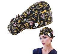 DOKRIN Gorros de enfermería, 1 gorro quirúrgico con botón ajustable y correas ajustables reutilizable gorro quirúrgico gorro de trabajo adecuado para cabello largo