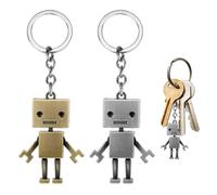 DOKRIN Llaveros para hombre，Llavero de robot de 2 piezas, colgante de robot de metal personalizado, ideal para decorar mochilas y llaves de coche (color: plateado y cobre)