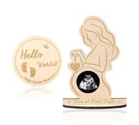 DOKRIN Marcos de fotos para bebé,Marco de fotos con adornos conmemorativos de madera para madre embarazada, soporte conmemorativo del nacimiento del bebé (2 piezas)