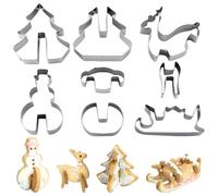 DOKRIN Moldes para galletas,8 cortadores de galletas navideños 3D de acero inoxidable (muñeco de nieve, alce, trineo y árbol de Navidad)