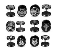 DOKRIN Pendientes para hombre, 6 pares de pendientes negros estilo punk, hipoalergénicos, 10 mm