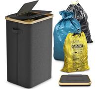DOKRVLOQ Soporte para saco amarillo estable con tapa, cubo de basura grande y soporte para bolsas de basura para cocina y hogar, 70L-120L, sistema de basura, contenedor negro, práctico soporte para