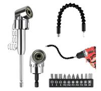 Doksvp 13 Piezas Adaptador de Destornillador Angular Kit,105 °Adaptador Atornillador Flexible, 1/4 de Pulgada Broca de Ángulo Recto, Eje Flexible Destornillador, para Accesorios Destornilladores