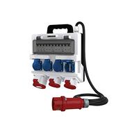 Doktorvolt - Distribuidor de corriente con enchufes (4 x 230 V, 2 x 16 A, 1 x 32 A, 400 V, CEE LS, cable con enchufe CEE, distribuidor de corriente de pared, con conducto, tapas plegables de