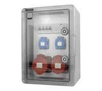 Doktorvolt Distribuidor de corriente para construcción, distribuidor de pared S/FI 16 A 32 A CEE 2 × 230 V con puerta transparente y dispositivos de seguridad VDE DV-6777-D