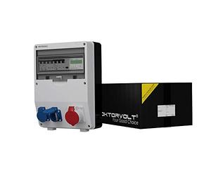Doktorvolt TD-S/FI - Distribuidor de corriente con combinación de enchufes Mennekes, 2 enchufes Schuko de 230 V, 1 x 16 A CEE, con contador de corriente MID, interruptor LS, interruptor FI