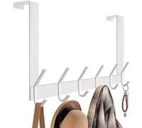 DOKU - Gancho para colgar sobre la puerta, de acero inoxidable, resistente, para colgar abrigos, batas, sombreros, toallas, organizador de baño, 12 ganchos, color blanco
