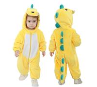 Doladola Bebé Mono de Animales Capucha, Infantil Pijama Cálido de Dibujos, Niño Niña Mameluco Suave y Lindo para Halloween (12-18 Meses, Dinosaurio amarillo)