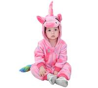 Doladola Franela de para bebé Animal de Dibujos Animados Unicornio con Capucha Mameluco Pantalones de Peto para bebés niñaMonos para bebés niño（ 12-18meses, Unicornio Estrellas