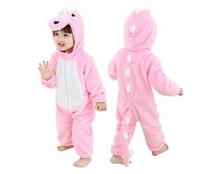 Doladola Mameluco de bebé para Halloween Monos de Franela de Animale Traje de Animales Ropa con Capucha Cálido Lindo Pijama (12-18 Meses, Dinosaurio Rosa)