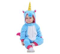 Doladola Mameluco para bebé Animal de Unicornio con Capucha Monos Pantalones de Peto para niña Ropa de Franela para niño （4-5 meses, Unicornio Azul