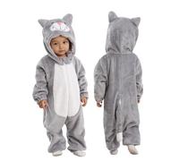 Doladola mono con capucha de animales para bebés niños y niñas Ropa cálida y linda disfraz de Halloween Infantil Pijama Mameluco （ Gato Gris，2-3 años）